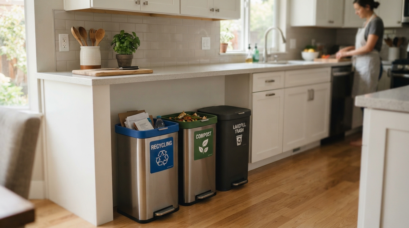 Setting Up a 3-Bin Color System for Your Family Kitchen